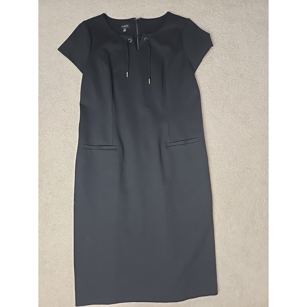 Talbots Knit Patch Pocket Sheath Dress Sz 8 Black Girl Boss Old Money